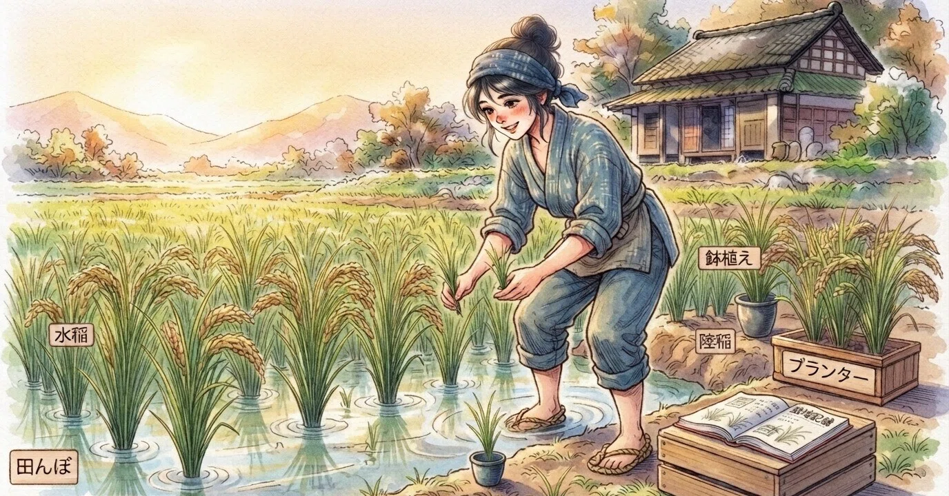 家庭菜園】水稲・陸稲・鉢・プランター、稲の四番勝負をした結果｜Sanae