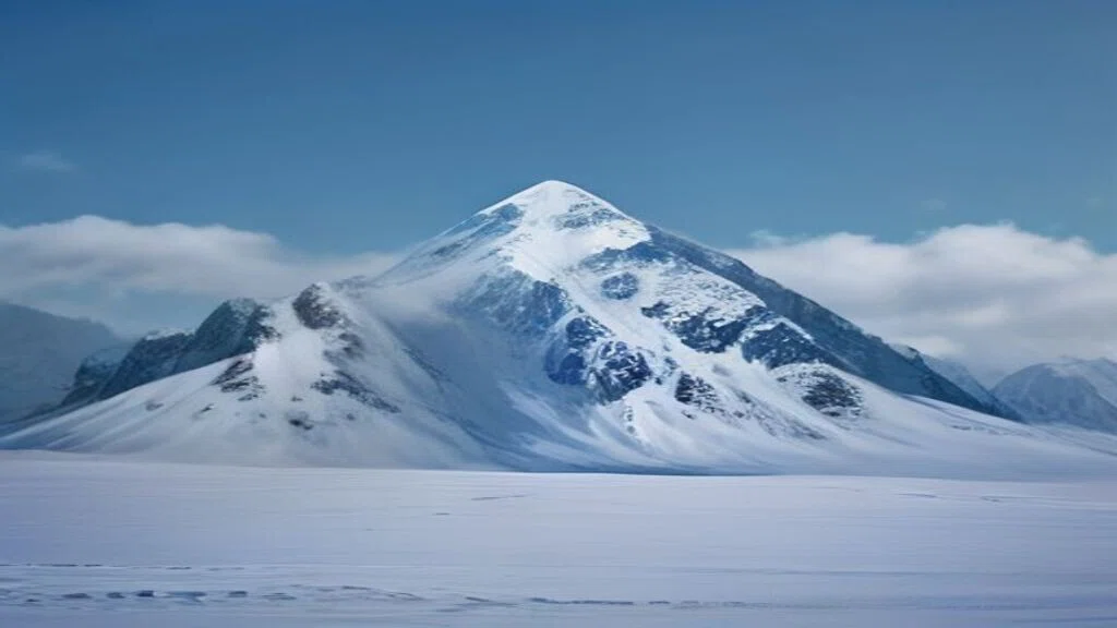 雪におおわれた山の稜線。足あとはない