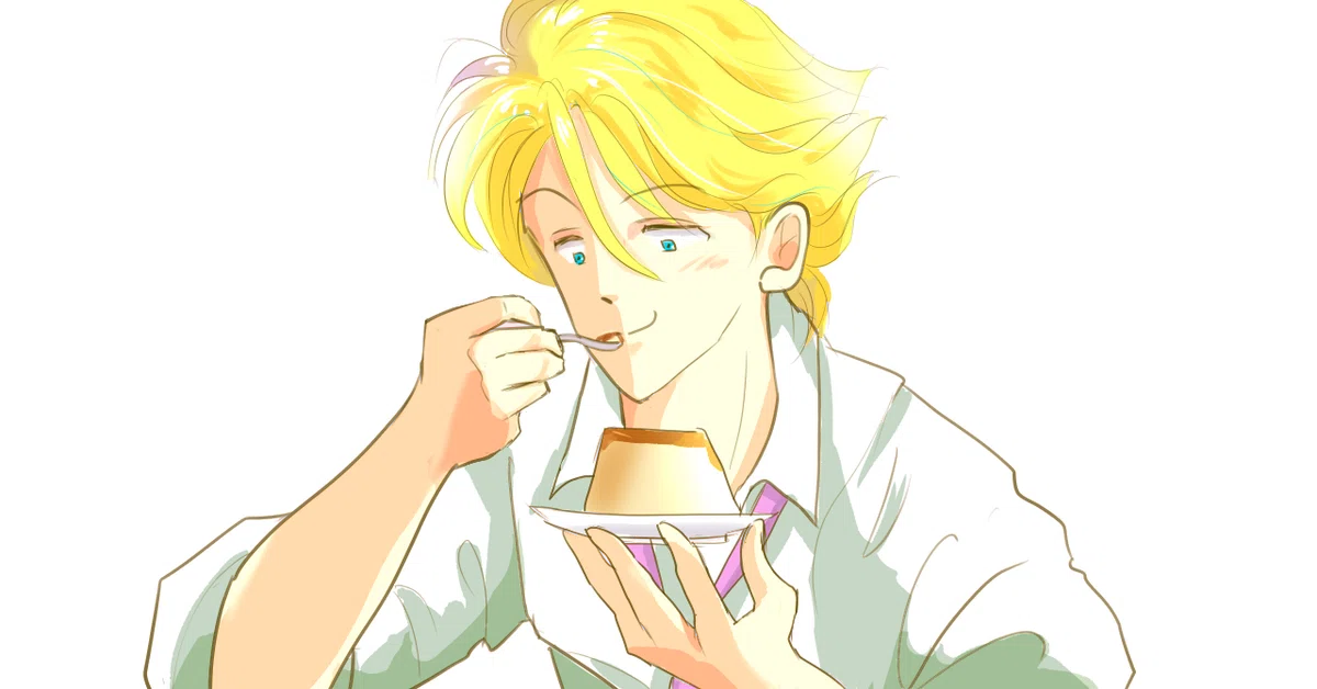 プリンを食べる