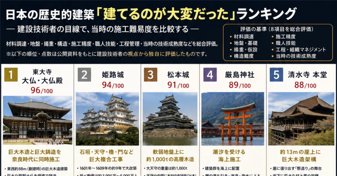 日本の歴史的建築「建てるのが大変だった」ランキング― 建設技術者の