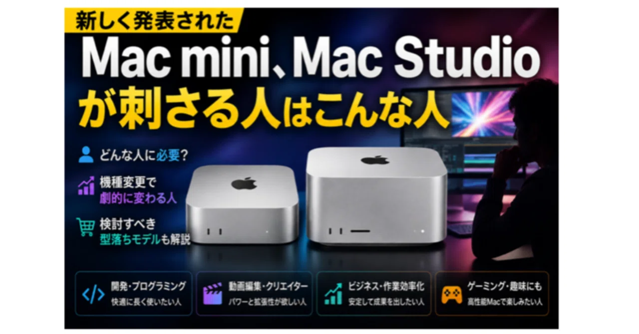 新しく発表されたMac mini、Mac Studioが刺さる人はこんな人｜-MONOQLO