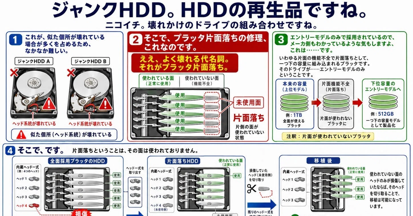 物理的に故障したHDDの再生品レビュー - ヘッド交換後の観察 その2 -｜IUEC