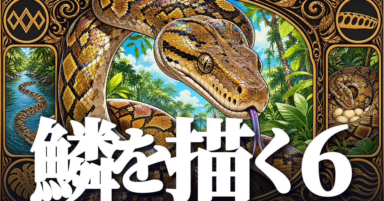 描く大蛇】アミメニシキヘビ・オオアナコンダ・ミドリニシキヘビ・ボア