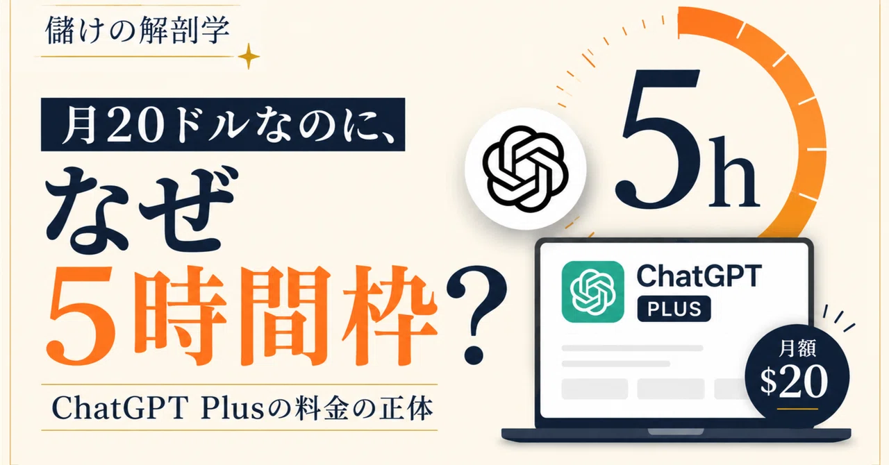 月20ドルなのに、なぜ5時間枠? ChatGPT Plusの料金の正体|儲けの解剖学@mouke_kaibou