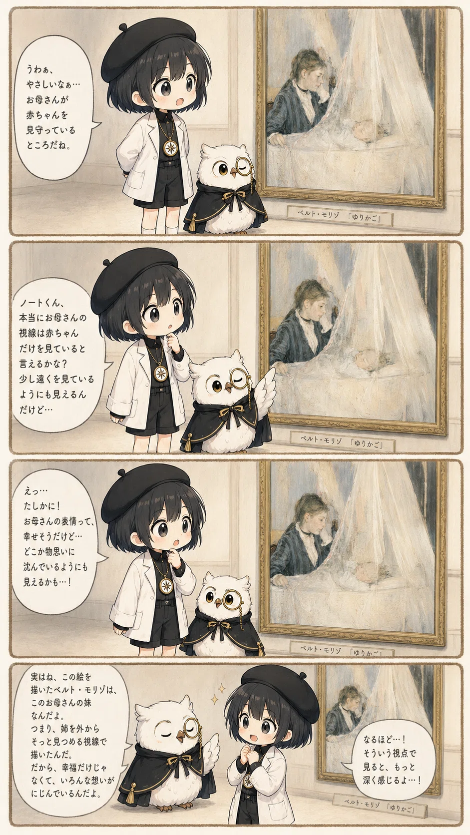 生成された画像:ゆりかごをめぐる美術館鑑賞
