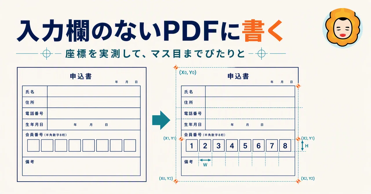 入力欄のないPDFに、マス目までぴたりと ── 座標を実測して記入する