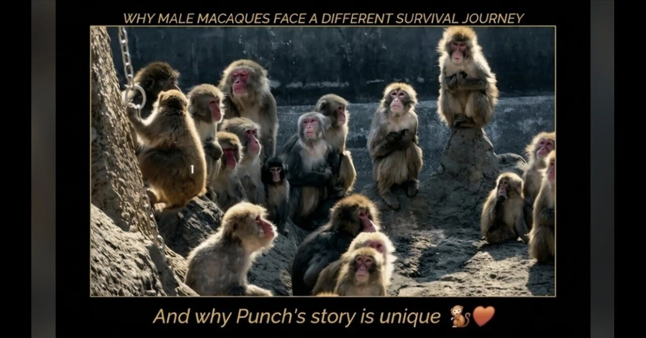 Rectangular Face Male 🐒 Why Male Macaques Face a Different Survival Journey — And Why Punch's ...
