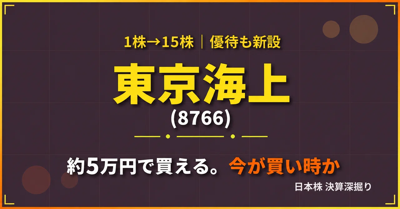 キャパドニック30年※最終値下げ 1株→15株、優待も新設。約5万円で買える東京海上（8766）は、今買う