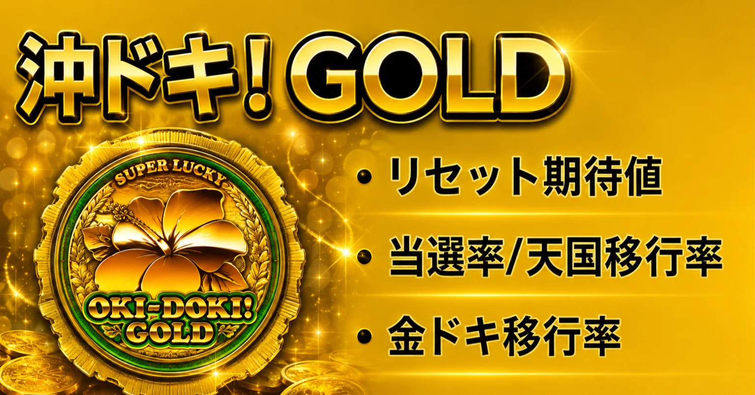 ○リセット期待値はゴージャスと互角 沖ドキGOLD 【朝一32G当選率/天国