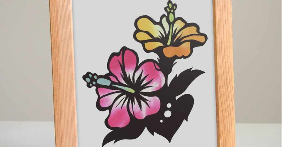 フリー図案no 42 ハイビスカス の切り絵 華色切絵 平石智美のカラー切り絵を楽しむnote Note
