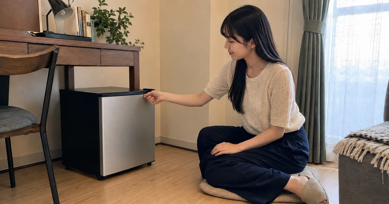 書斎にも置きやすい、ハイセンス45L小型冷蔵庫のある暮らし｜キツネ