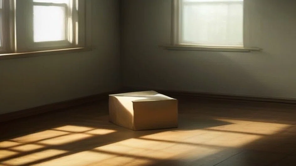 がらんとした部屋の板の間に、ふたを開けた段ボール箱がひとつだけ置かれている。窓から入った日ざしが床いっぱいに広がっている