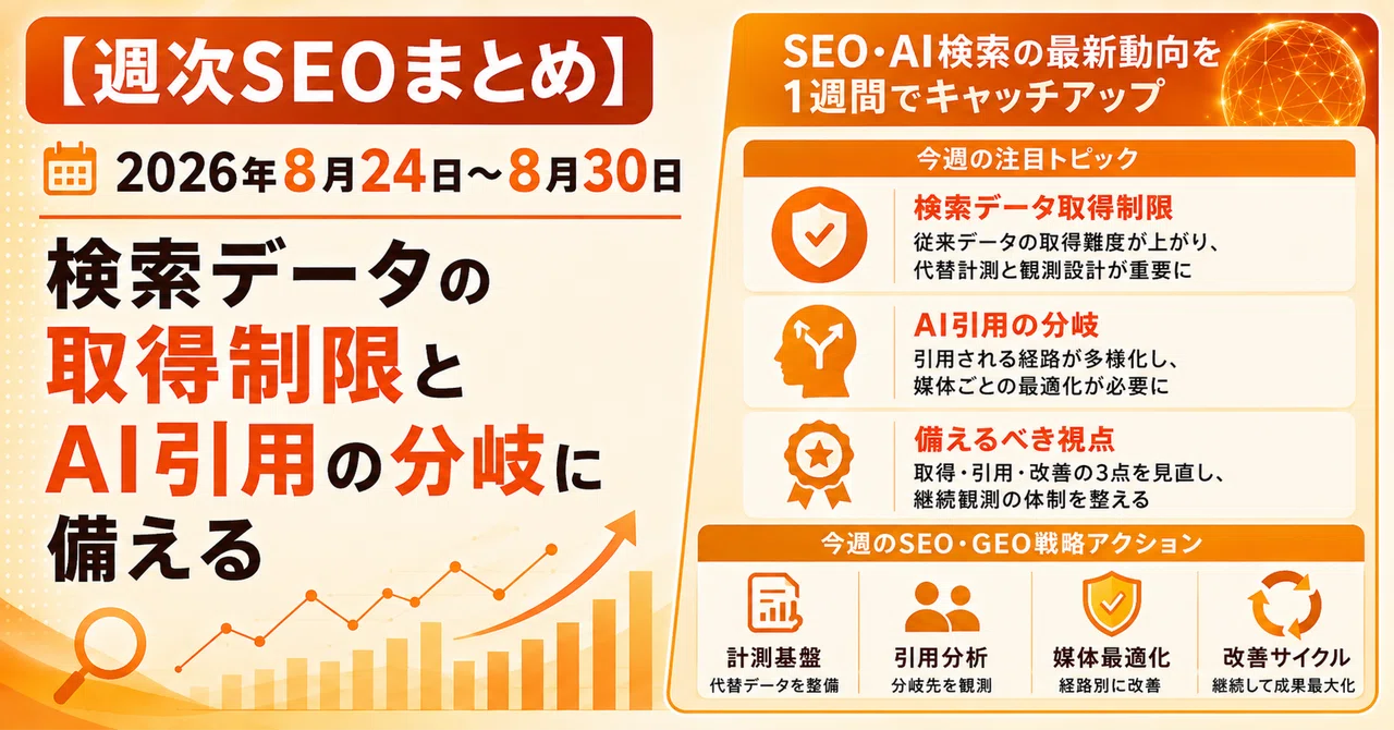 週次SEOまとめ】2026年8月24日〜8月30日：検索データの取得制限とAI