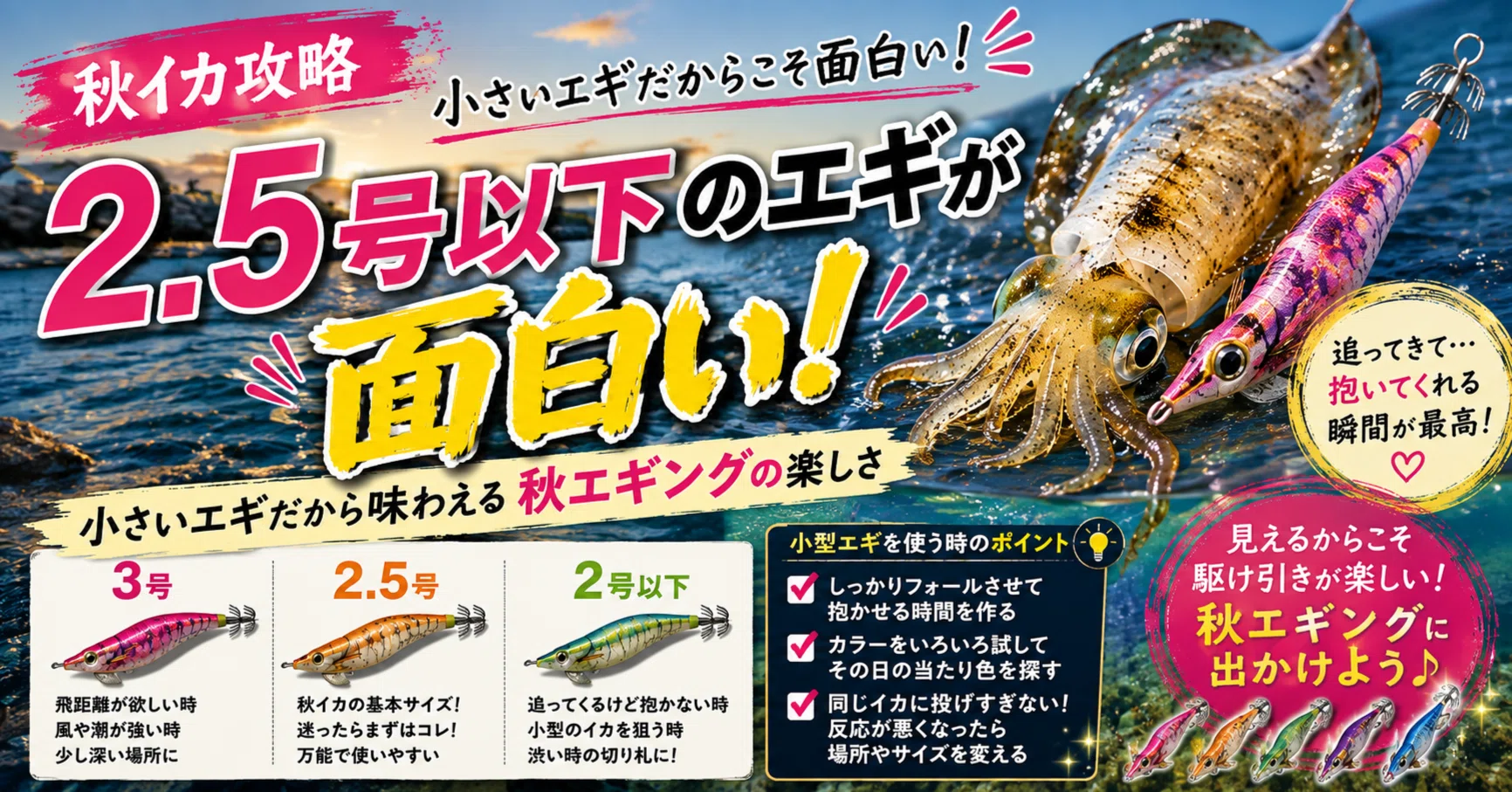 秋イカ攻略】2.5号以下のエギが面白い！小さいエギだから味わえる秋