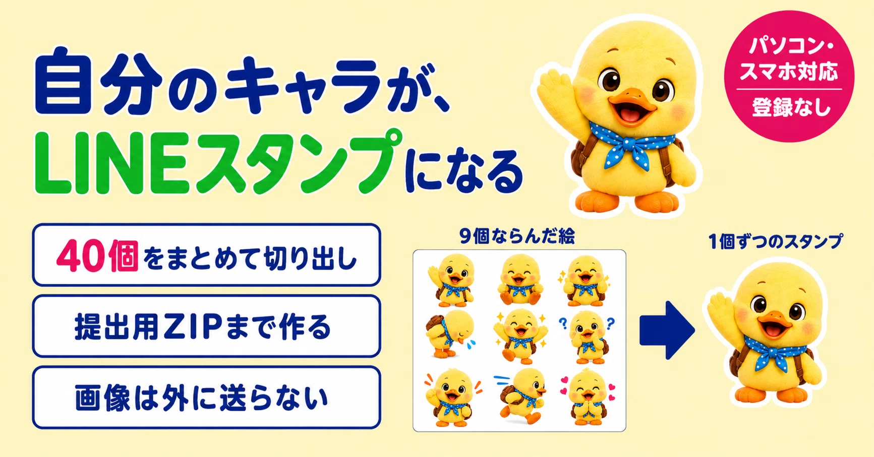 キャラ1枚から、LINEスタンプ40個の提出ZIPを作るツール｜藍澤 ミライ