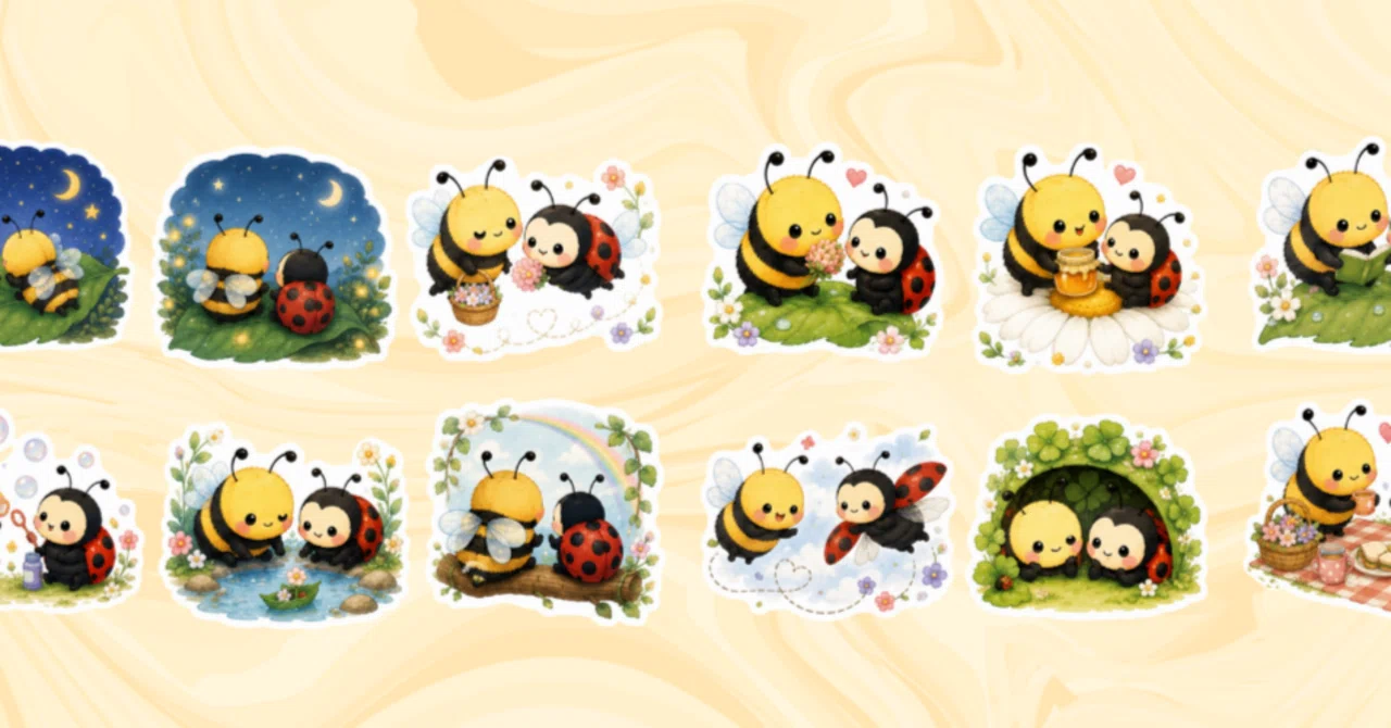 デジタルステッカー16種】かわいいみつばち”Buzz”とてんとうむし”Dot