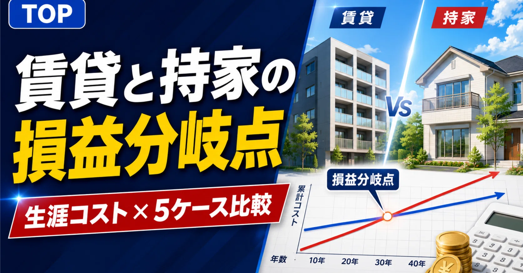 住宅ローン】賃貸と持家はどっちが得？生涯コストと損益分岐点を5