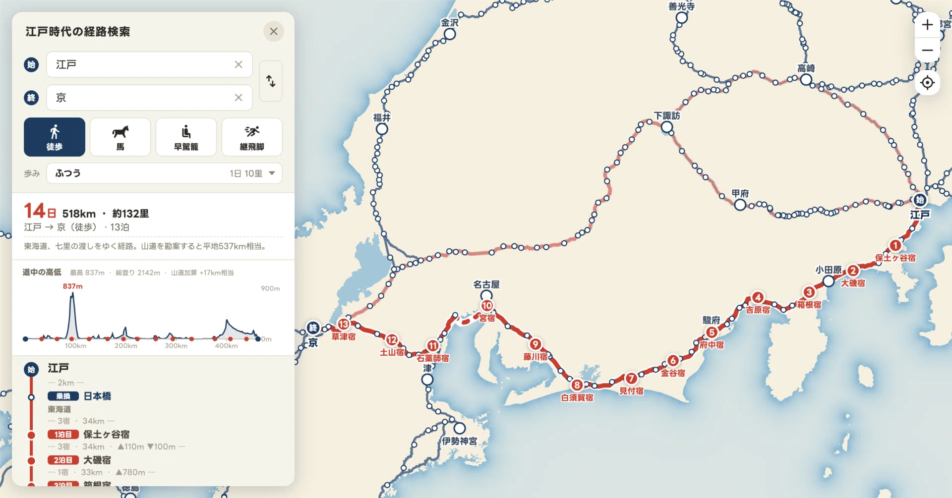 江戸時代の経路検索」サイトを作りました｜地図とかデザインとか
