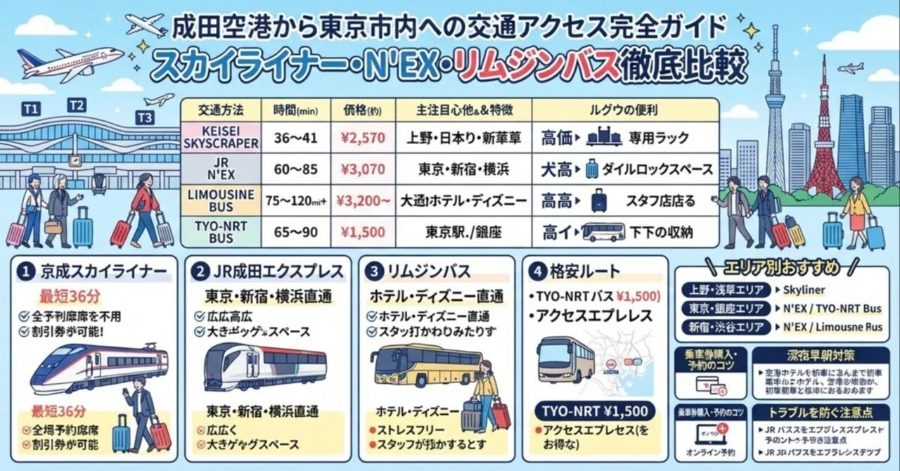 成田空港から東京駅へ最速・最安で行く方法【2026最新比較】