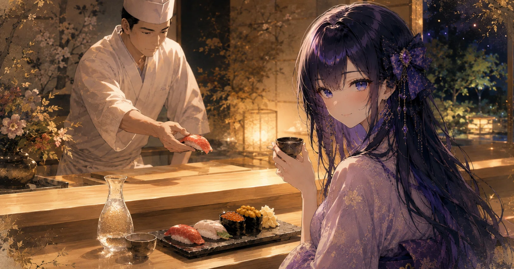 お寿司と日本酒で幸せのひと時を｜星猫