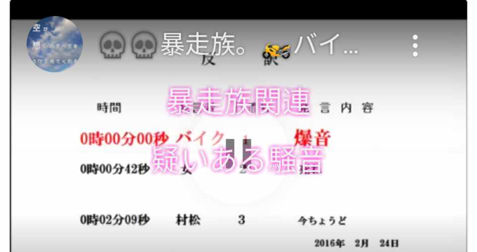 暴走族関連疑いある騒音 更新20200721 110help Note