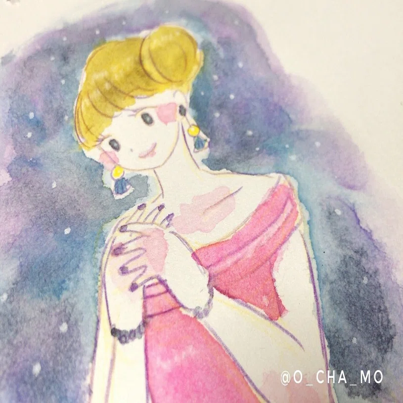 水彩の絵の具が水に滲む感じが楽しい♪透明水彩使用女の子イラスト｜お 