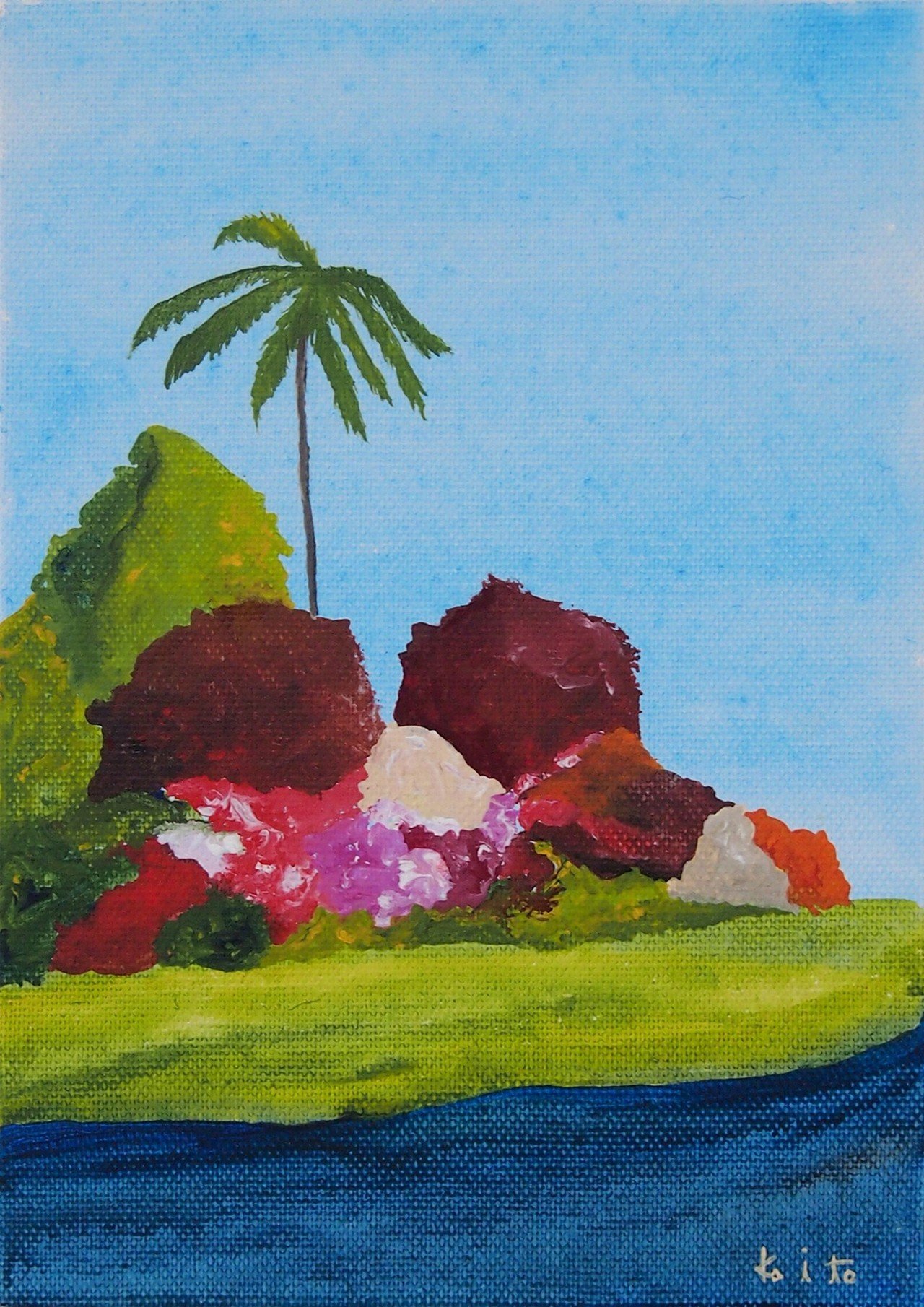 夕日を描くアクリル絵の具の美しい絵画 アクリル画 原画 「オータム