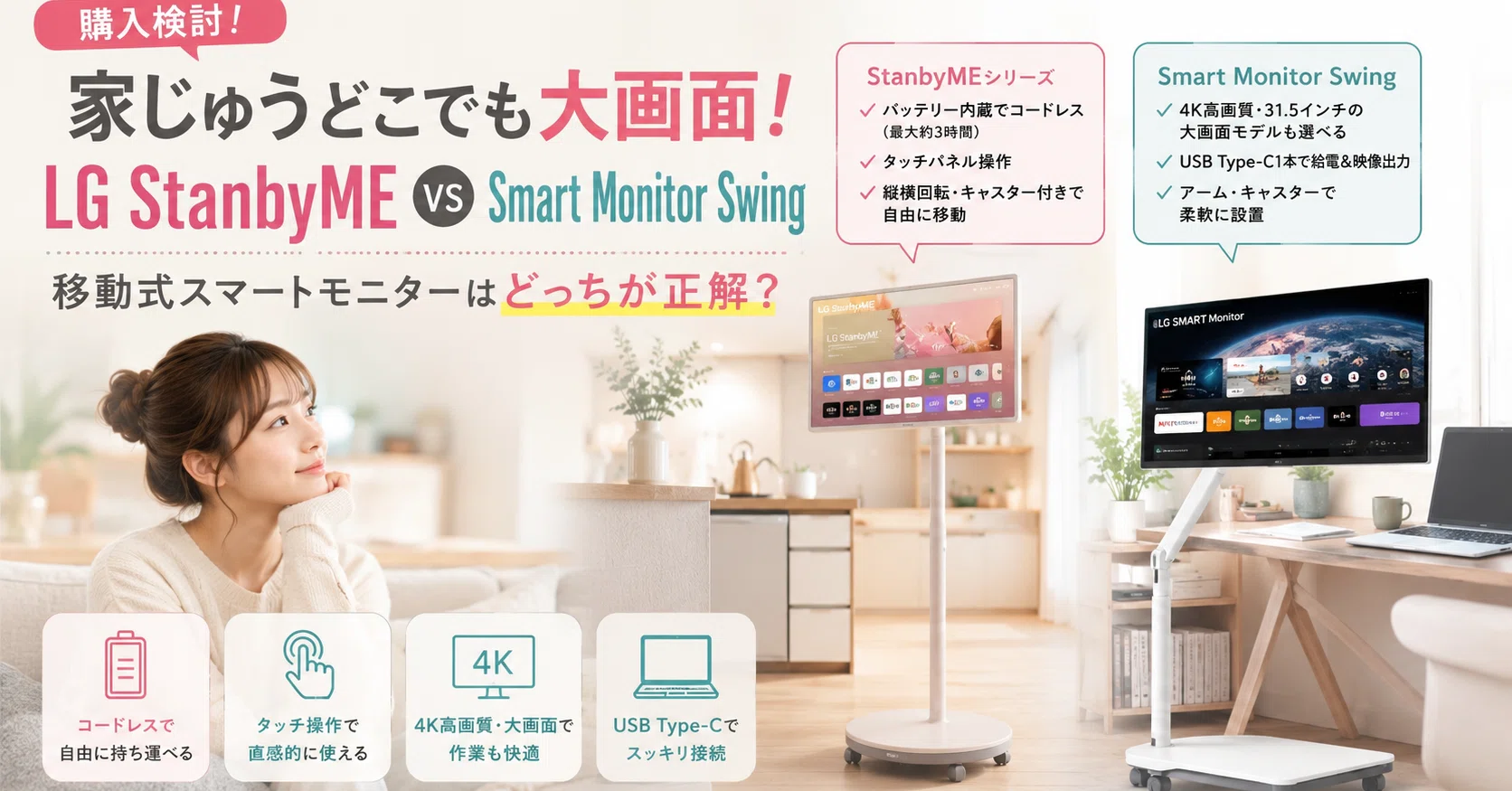 購入検討】家じゅうどこでも大画面！LG StanbyMEとSmart Monitor Swing