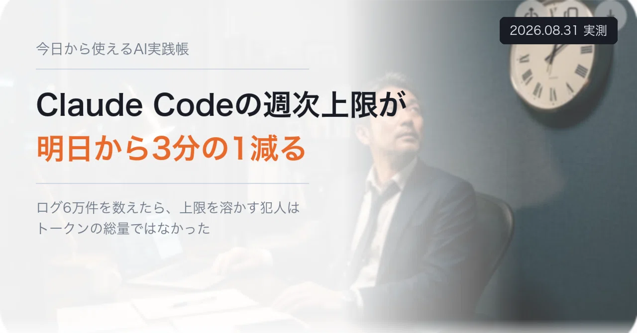 本日終了】Claude Codeの週次上限が9/1から戻る｜ログ6万件を数えて