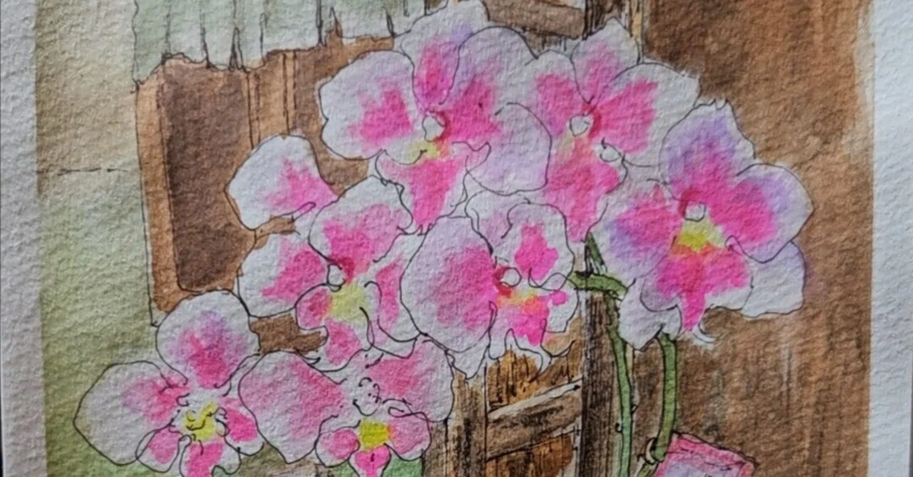 【真作】絵画　水彩　『胡蝶蘭讃歌』1994年作　花図　インテリアアート　D148 真作】絵画 水彩 『胡蝶蘭讃歌』1994年作 花図 インテリアアート D148 昭和