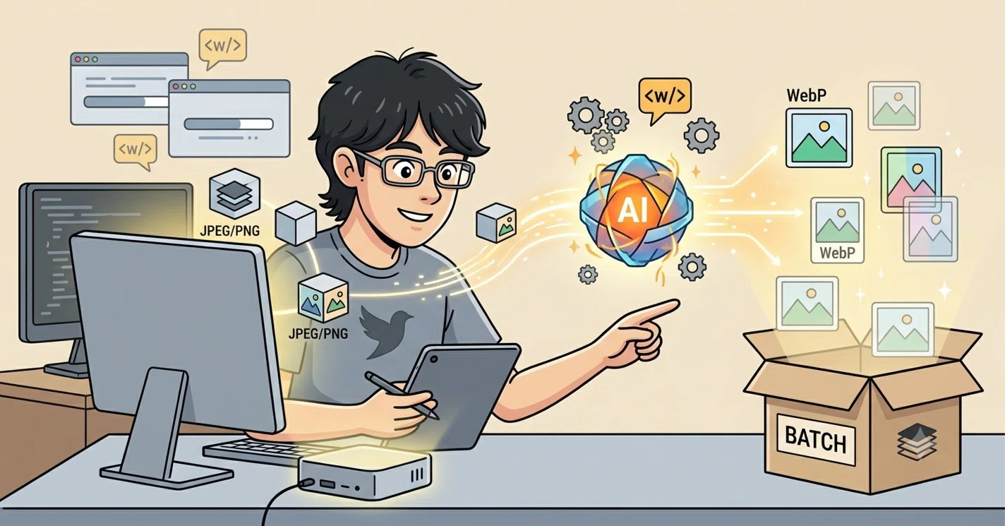 Ollama : Ornith-1.5 35B に WebP 変換ツールを作ってもらった Ollama : Ornith-1.5 35B に WebP 変換ツールを作ってもらった