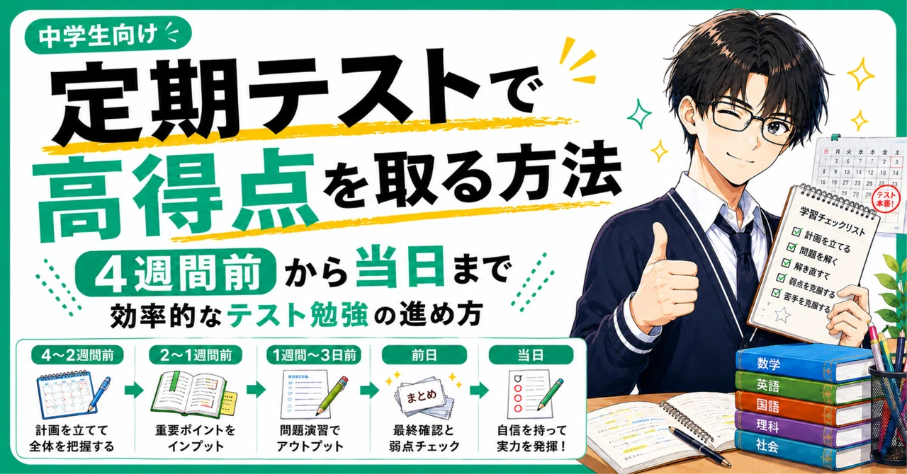 定期テストで高得点を取るには？｜4週間前から当日までの勉強