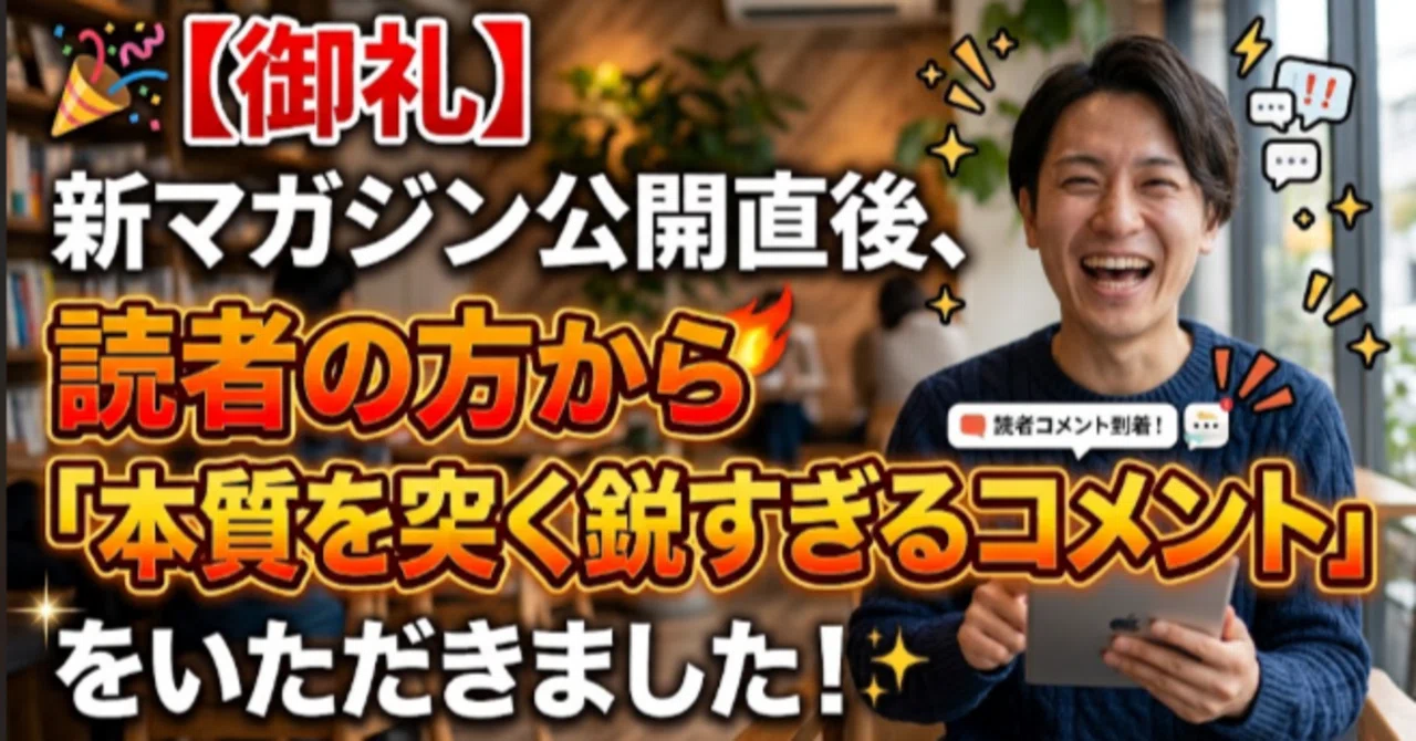 🎊【御礼】新マガジン公開直後、読者の方から「本質を突く鋭すぎる