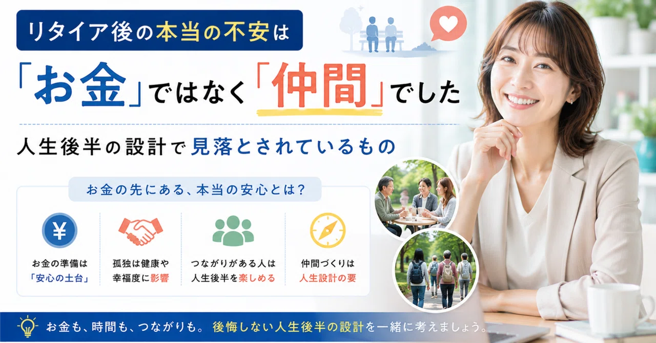 リタイア後の本当の不安は「お金」ではなく「仲間」でした|人生後半の設計で見落と…