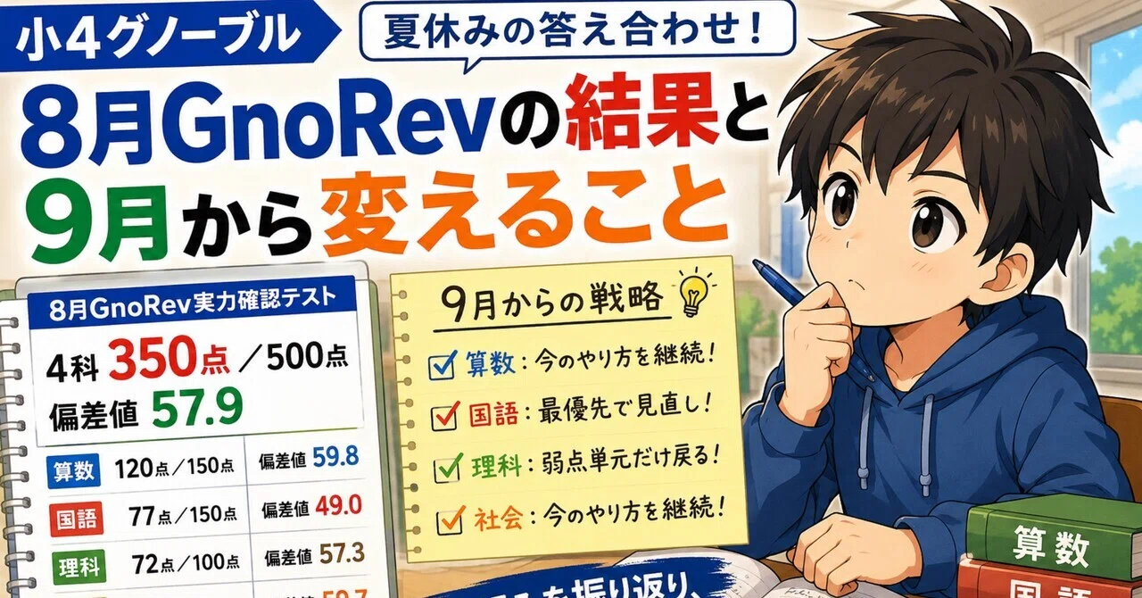 小4グノーブル】夏休みの答え合わせ。8月GnoRevの結果と、9月から