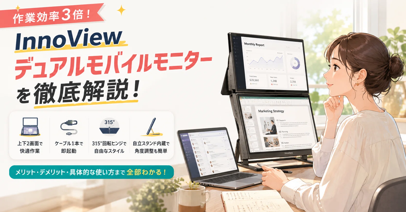3x Work Efficiency] InnoView Dual Mobile Monitor Thorough Review