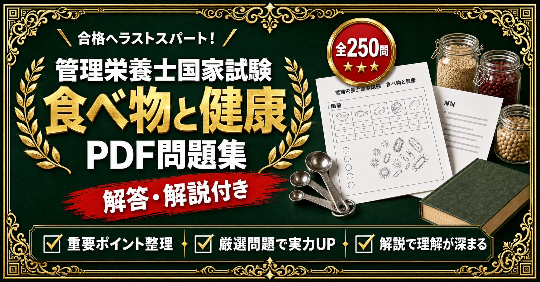 管理栄養士国家試験 食べ物と健康】対策問題集 全250問＋解答・解説