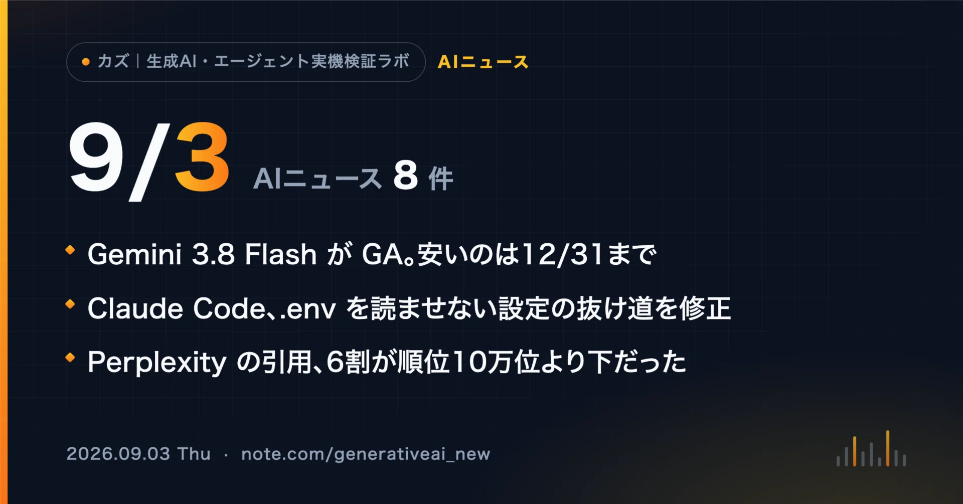 9/3 AIニュース】Gemini 3.8 Flash、安いのは12/31まで｜カズ｜生成AI