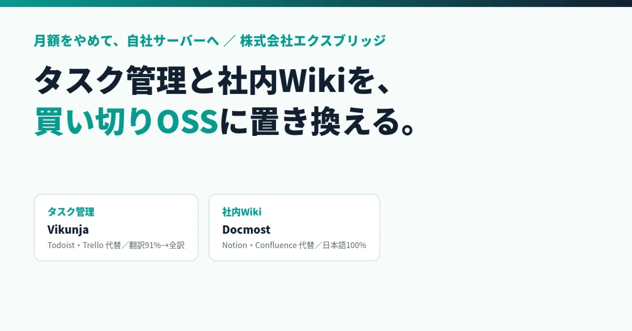 月10人で年20万円のタスク管理・社内Wikiを、買い切りOSSに置き換えた——Todoist・Notion代替を日本語で導入した実例2つ|BittensorMan