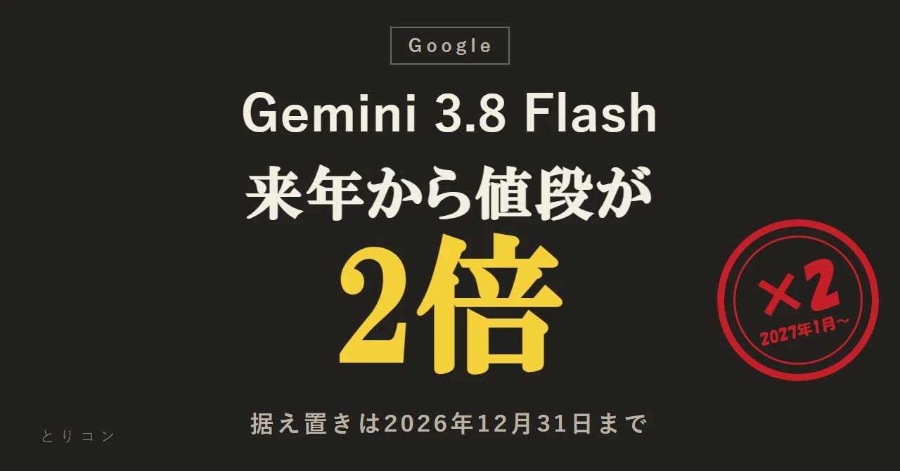 Gemini 3.8 Flashは安いままか。据え置き価格と第三者の40%増を並べた