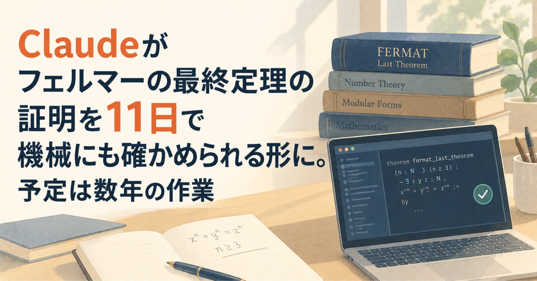 Claudeがフェルマーの最終定理の証明を11日で機械にも確かめられる形に
