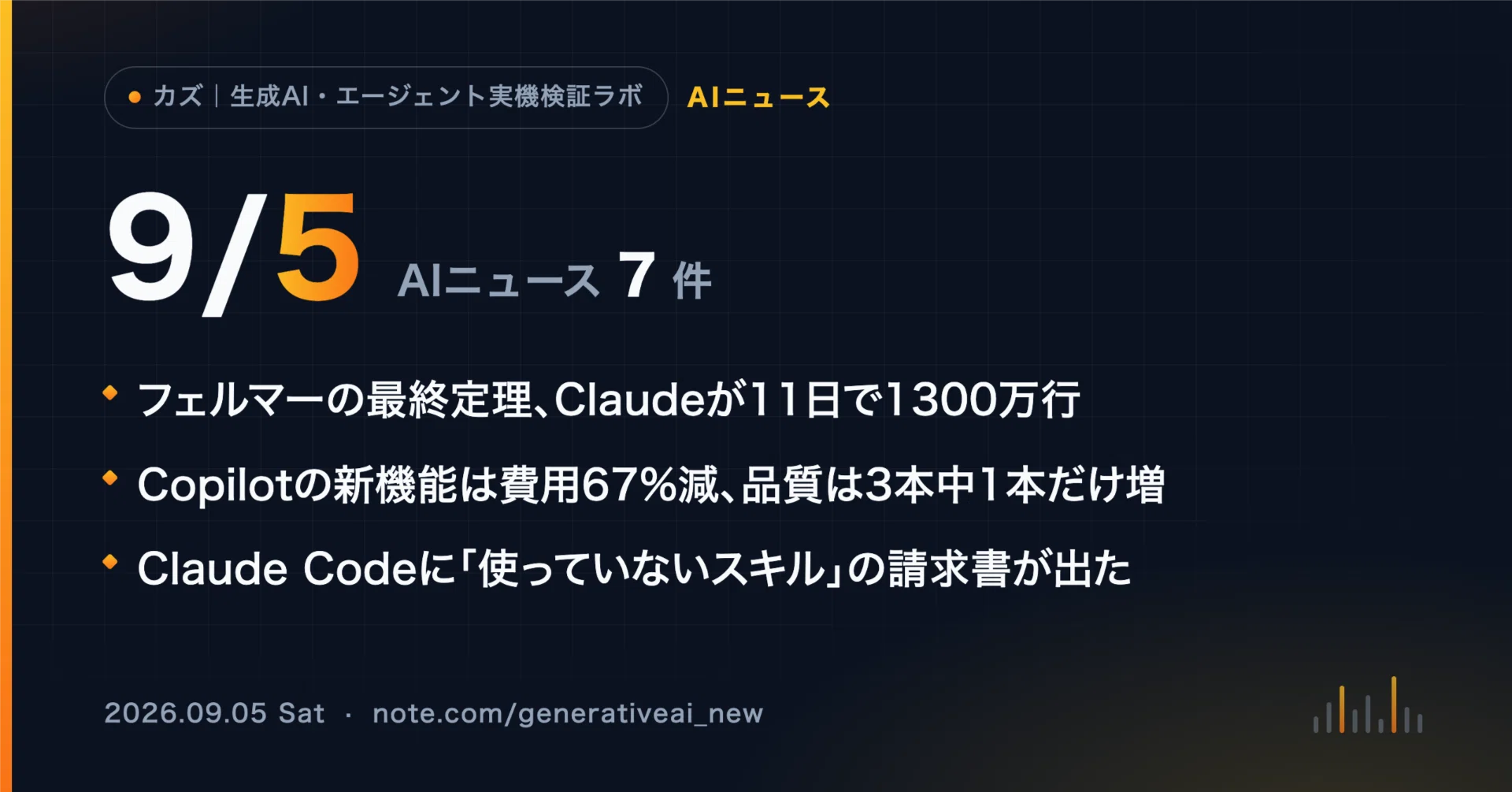9/5 AIニュース】フェルマーの最終定理、Claudeが11日で書いた1300万行