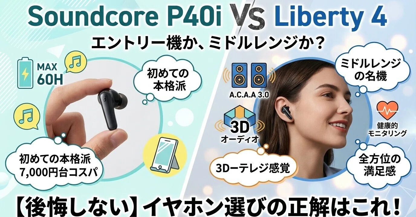 anker soundcore liberty 4 か P40i か？数千円の差に「失敗しない価値