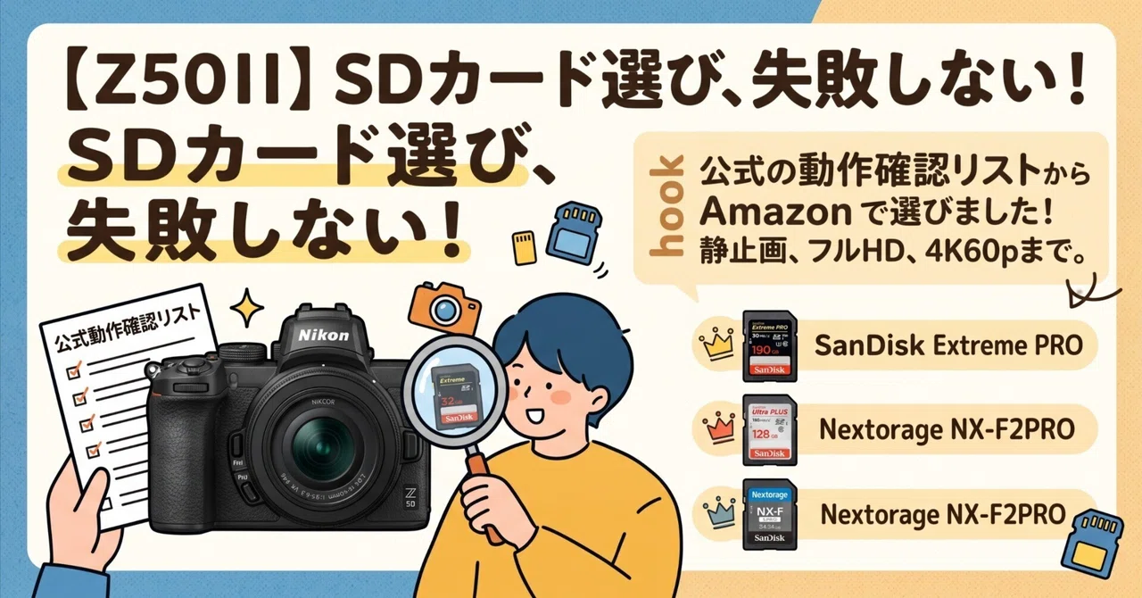Nikon Z50II】SDカードはどれ？ニコン公式の動作確認済みリストから