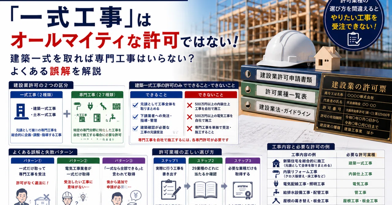 一軒家　大工工事　塗装工事　一式 一式工事」はオールマイティな許可ではない｜建築一式を取れば専門工事