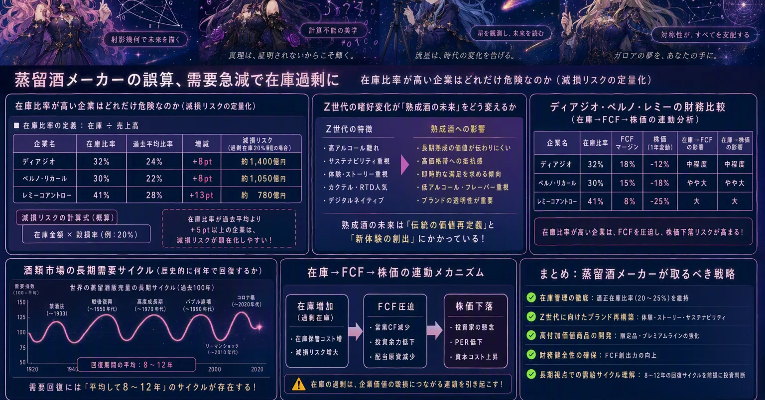 蒸留酒メーカーの誤算、需要急減で在庫過剰に在庫比率が高い企業はどれ