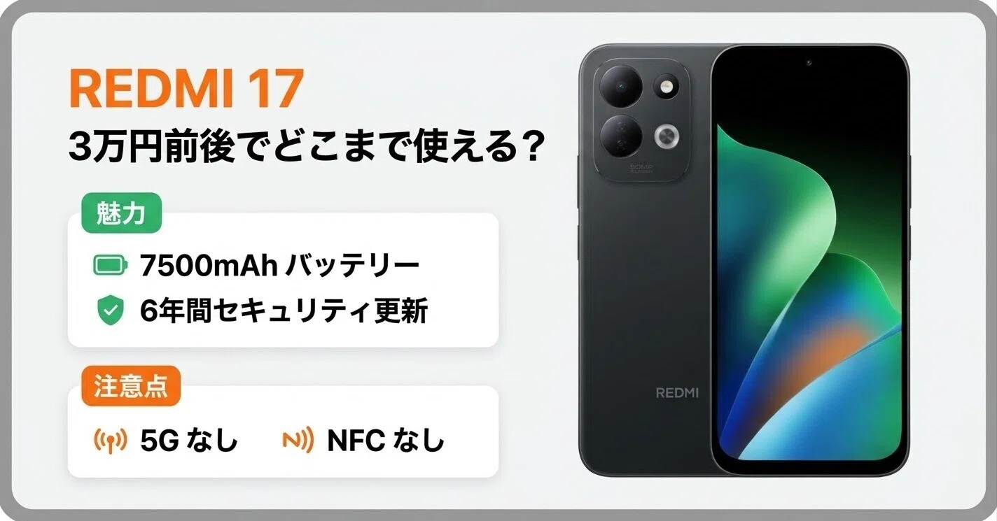 Xiaomi REDMI 17は3万円前後でどこまで使える？ 7500mAhと6年間の
