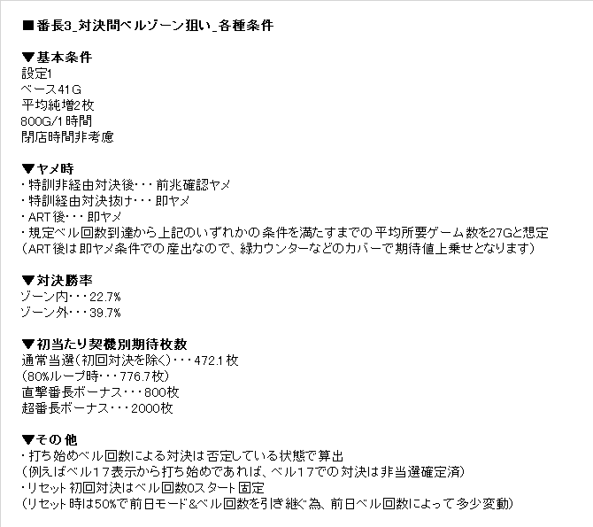 ベルゾーン狙い期待値 通常時 押忍 番長３ ヲ猿 Note