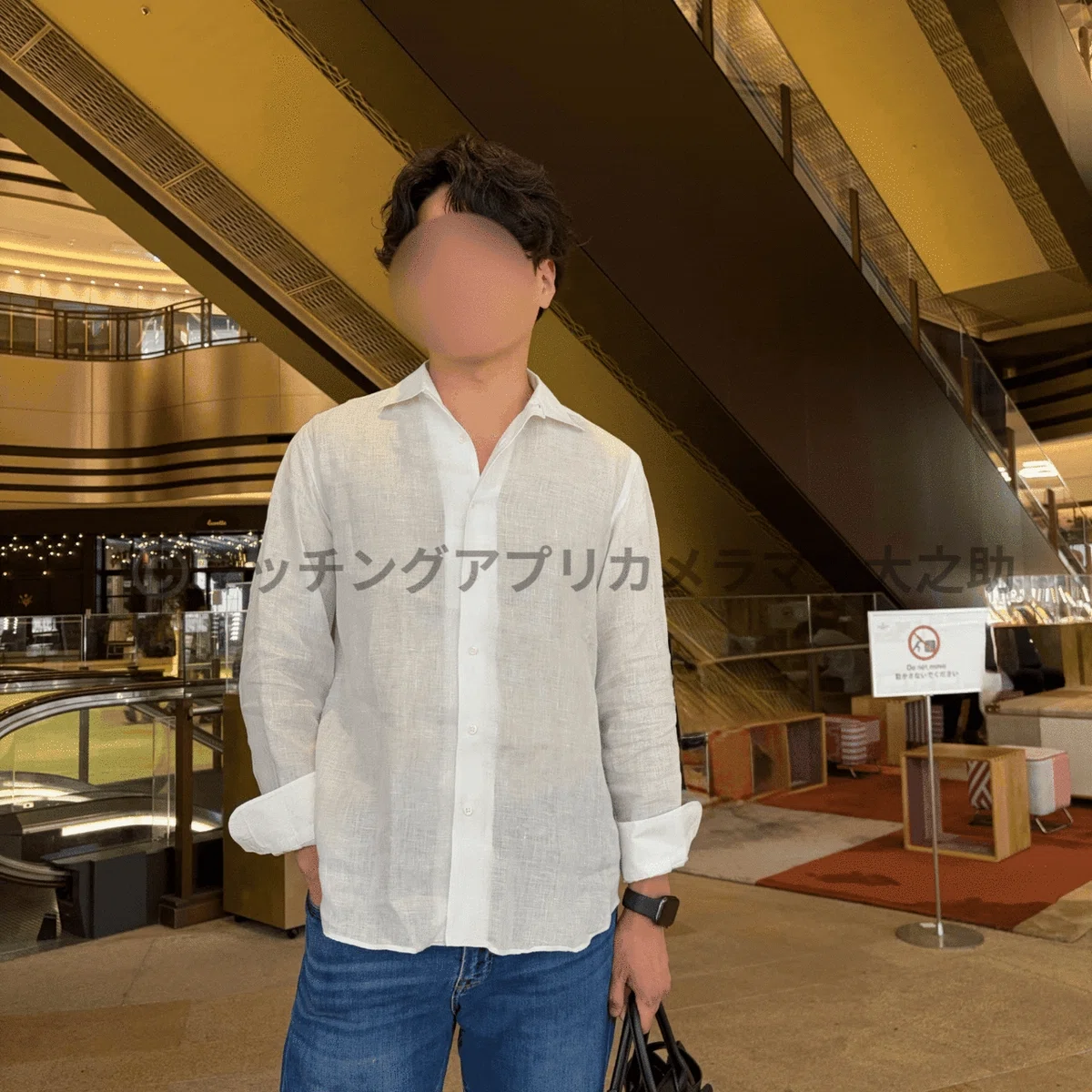 マッチングアプリの男性のプロフ写真の肩幅やお腹周りの体型を加工する前と加工後で比較した画像