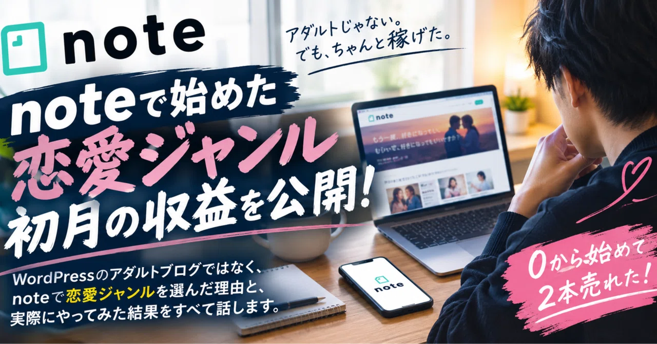 noteの恋愛ジャンル、初月で有料記事が2本売れた話（5,960円）